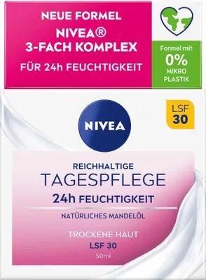 Produktbild von NIVEA Reichhaltige Tagespflege 24h Feuchtigkeit LSF 30, Tagescreme, Frauen, Empflindliche Haut, Gesicht, Feuchtigkeitsspendend, Nährend, Schutz, 50 ml