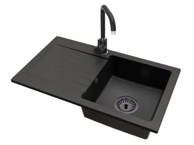 Produktbild von Küchenspüle Einbecken Leon Siphon Schwarz Armatur Steel Farbe