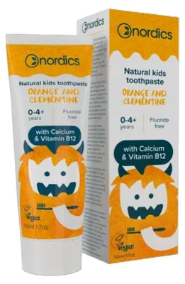 Image de PASTAQUE DENTAIRE POUR LES ENFANTS DE 0 À 4 ANS AU GOÛT ORANGE ET CLEMENTINE SANS FLUORIDE 50 ml - NORDICS
