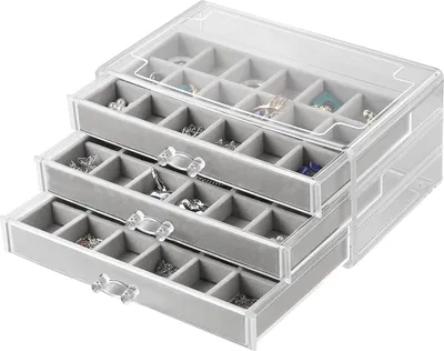 Productafbeelding van Famanu sieradendoos, transparant acryl - met verwijderbare compartimenten - sieradenorganizer