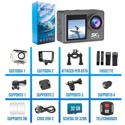 Immagine prodotto di Senzo Action Cam 5K - 50MP - 60FPS - WiFi - Fotocamera Subacquea - 30M - Fotocamera Digitale - Videocamera - Stabilizzazione Immagine