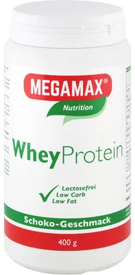 Obrázek produktu pro MEGAMAX Basic & Active Whey Protein Syrovátkový proteinový prášek s příchutí čokolády, 400 g prášku
