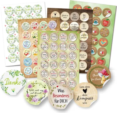 Produktbild von Aufkleber Set mit Sprüchen - 5 x 24 Geschenkaufkleber zum Briefe Schreiben Basteln Verzieren