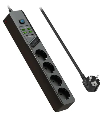 Produktbild von Steckdosenleiste mit 4 USB A und C - Überspannungsschutz und Schalter