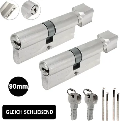 Produktbild von 2x Knauf Zylinderschloss Schließzylinder Tür Zylinder Knaufzylinder 90mm (45/45mm) Gleichschließend
