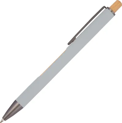 Produktbild von Kugelschreiber aus Metall / mit wechselndem Bambusfenster / Farbe: grau