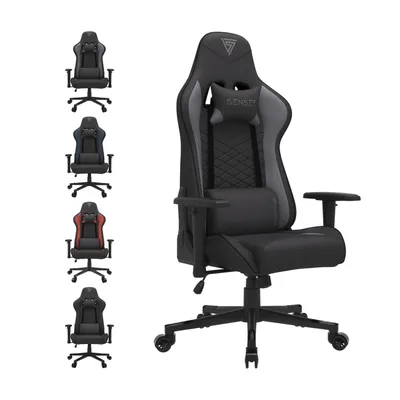 Produktbild von SENSE7 Spellcaster Gaming Stuhl Stoff Schwarz-Grau - Ergonomischer Bürostuhl PC Schreibtischstuhl Zockerstuhl 150kg 2D-Armlehnen 160° Chefsessel