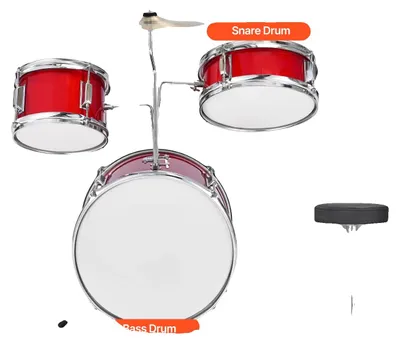 Productafbeelding van Drums, 3-delig, verstelbare trommelkruk, rood