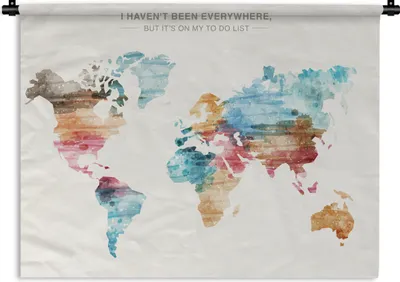 Produktbild von MuchoWow® Wandteppich Wandbehang Weltkarte - Zitate - Aquarell - Kinder - Jungen - Mädchen - Bucket list 150x112.50 cm Tapisserie Dekoration Wandtuch - Wanddecke - Wandteppiche