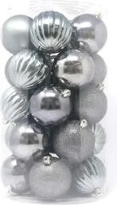Produktbild von B&S 25 Weihnachtskugeln | grau | Ø 8 cm | Kunststoff | Rille, Glatt, Glitzer