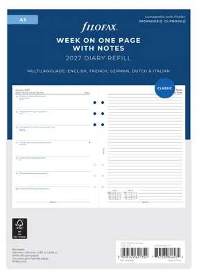 Produktbild von Filofax A5 Woche auf einer Seite mit Notizen 2027 Terminplaner 27-68509