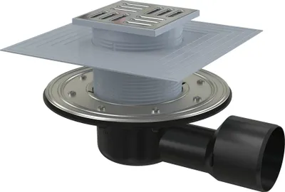 Produktbild von AlcaPlast APV Bodenablauf mit Edelstahlrost Siphon oder Klappe / Duschablauf Terrassenablauf waagerecht : waagerecht Anschluss: waagerecht