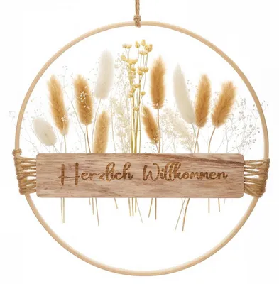 Produktbild von Türkranz Trockenblumen mit "Herzlich Willkommen" Schild 25 cm Durchmesser