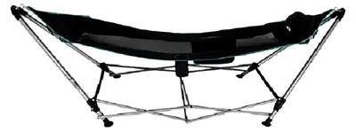 Produktbild von Faltbare Hängematte mit Stahlgestell und Polyester-Sitz, Schwarz, 265 x 78 x 80 cm, maximale Tragfähigkeit 110 kg