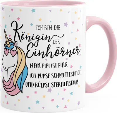Produktbild von Einhorn Tasse mit Spruch ich bin die Königin der Einhörner Einhorn-Tasse mit Innenfarbe MoonWorks® rosa unisize
