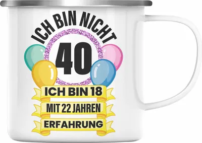 Produktbild von Trendation -  40. Geburtstag Emaille Tasse Frau Geschenk 40er Geschenkidee 40 Mutter Frauen Lustig Geschenke 40 Jahre Alt Mann Männer (Silber)
