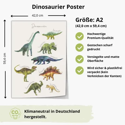 Produktbild von Dinosaurier Poster A2, Wanddekoration, für Kinderzimmer