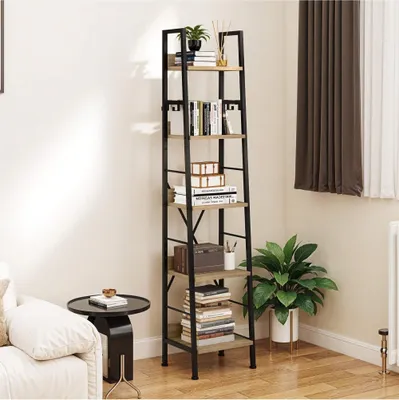 Produktbild von BALCONERA Bücherregal – 5-Ebenen Freistehendes Regal (Holzregale + Metallrahmen), Modernes Regal