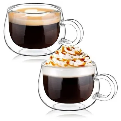 Zdjęcie produktu dla Szklanki dwuścienne do espresso kawy borokrzemowe zestaw 4 sztuki