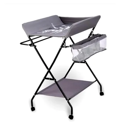 Produktbild von Mobile Baby Wickeltisch, Klappbarer Wickeltisch, Wickelregal mit Aufbewahrungskorb, Wickelkombination Wickelauflage mit Sicherheitsgurt & Ablagfläche, platzsparend & tragbar