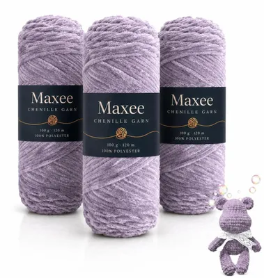 Immagine prodotto di Filato chenille, cotone morbido per neonati, color grigio polvere, 300g (3 gomitoli da 100g)