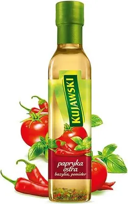 Zdjęcie produktu dla Olej rzepakowy Kujawski z papryką, pomidorami i bazylią 250 ml