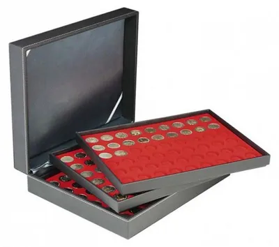 Produktbild von Lindner 2365-2154E Münzkassette NERA XL mit 3 Tableaus und hellroten Münzeinlagen für 162 Münzen mit Ø 25,75 mm, z.B. für 2 Euro-Münzen