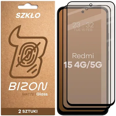 Produktbild von Mattes Hartglas für Xiaomi Redmi 15 4G / 5G, Bizon Glass Matte Duo, Schwarzer Rahmen, 2 Stück