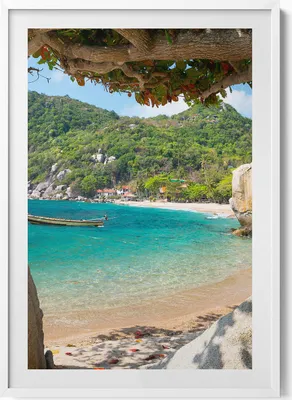 Produktbild von Meerblick Koh Tao Thailand– Wandbild mit Rahmen – Gerahmtes Bild  – Wanddekoration – 70x100 cm –  Weiß Rahmen