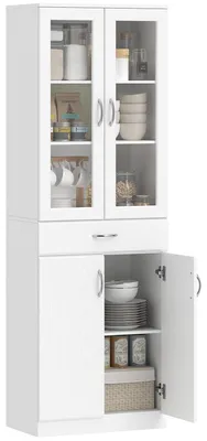 Produktbild von Küchenschrank Buffetschrank mit verstellbar Regal Schublade 2 Schrank Hochschrank mit Glastür 60 x 35 x 180 cm Weiß