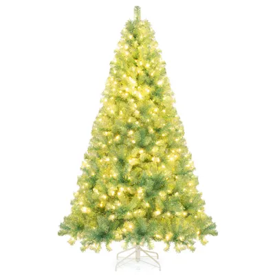 Produktbild von COSTWAY 225cm Künstlicher Weihnachtsbaum mit warmweißen LEDs, 8 Modi & Metallständer, Tannenbaum, Christbaum, Kunstbaum Weihnachten für Zuhause