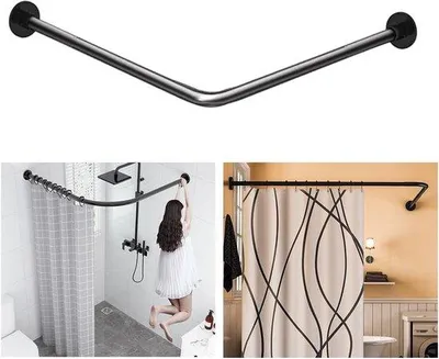 Produktbild von Duschschirm L-förmig aus Edelstahl, schwarz, 70-100 cm