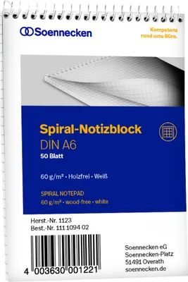 Produktbild von Soennecken Notizblock 1123 DIN A6 60g kariert 50Blatt weiß