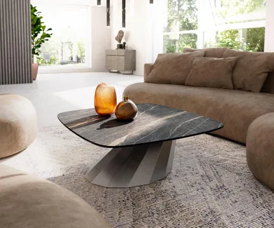 Produktbild von DELIFE Couchtisch Edge Boot 90x90 cm Keramik Laminam® Noir Desir Braun Parabi Metallic Silber