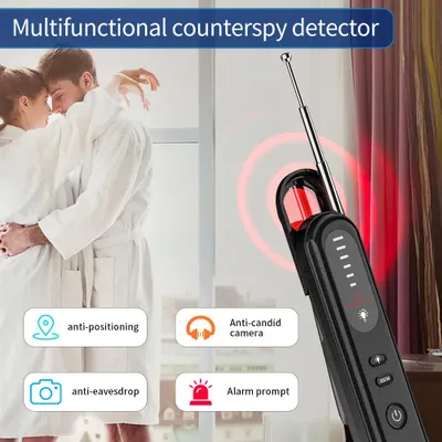 Immagine prodotto di Mini rilevatore di telecamere wireless, localizzatore RF-GPS, regolazione della sensibilità a 6 livelli, allarme acustico, batteria integrata, localizzatore a infrarossi per uffici, hotel,