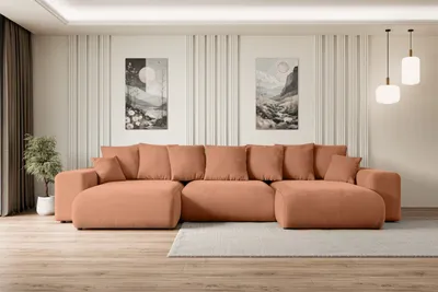 Produktbild von ALTDECOR Ecksofa mit Schlaffunktion und Bettkasten Corner Sofa Eckcouch Couch U-Form universal, links/rechts angeordnet Schlafcouch Ausziehbar Wohnlandschaft  ESKAR-U -364x176x72 cm Apricot
