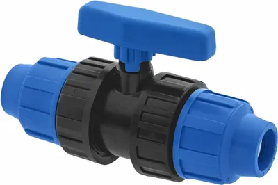 Zdjęcie produktu dla Zawór kulowy z tworzywa sztucznego, średnica 20 mm, ciśnienie nominalne PN10, przeznaczony do rur PE80 i PE100, do instalacji wodociągowych