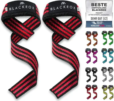 Produktbild von BLACKROX Lifting Straps Zughilfe Bodybuilding, Hebebänder Frauen und Männer, gepolstert, Kreuzheben, Krafttraining, Gewichtheben, Fitness, Rot, 1 Paar