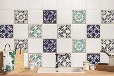 Produktbild von 24 Stück Laminierter Selbstklebende Wandaufkleber Für Bad Küche Multicolor-Muster 20 x 20 cm
