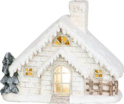 Image de Décoration MagicHome Noël, Maison avec cheminée, céramique, 3xAA, 40 cm, LED