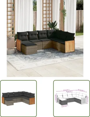 Produktbild von The Living Store 7-tlg. Garten-Sofagarnitur mit Kissen Grau Poly Rattan