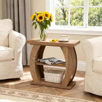 Immagine prodotto di Tavolino Tribesigns, 3 ripiani con spazio contenitivo, tavolino da divano in legno curvato, stile country, tavolino per soggiorno e camera da letto, effetto naturale