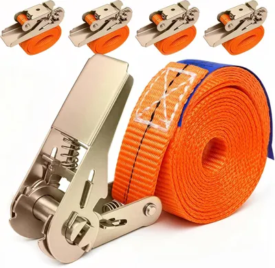 Imagen del producto de Correas de sujeción de 6 metros de longitud y 25 mm de ancho, paquete de 4 unidades, con una capacidad de carga de hasta 800 kg, para transporte
