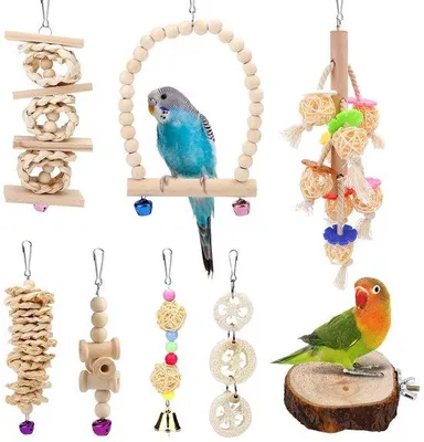 Immagine prodotto di Set di giochi per uccelli: 8 scalette in legno con piattaforma per pappagalli