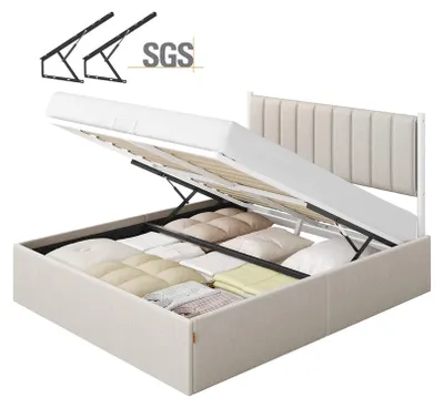 Productafbeelding van Bedframe 160x200 cm met opbergruimte en hoofdeinde | Cappuccinobeige | 163,4 x 209,3 x 110 cm