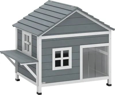 Produktbild von Katzenhaus aus Holz 2-Etagen Katzenhöhle mit wasserdicht aufklappbar Dach, seitlicher Plattform, 101x72,5x81cm, Grau