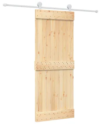 Zdjęcie produktu dla vidaXL Drzwi przesuwne w kolorze naturalnym i białym, 80 x 210 cm, z litego drewna sosnowego