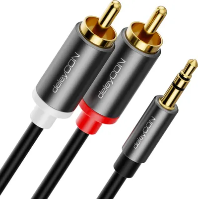 Produktbild von deleyCON 2m Klinke zu Cinch RCA Kabel 3,5mm Audiokabel Wandler Kabel Handy und Smartphone an HiFi-Receiver 3,5mm AUX Klinke auf Cinch Stecker (Extra Dünn & Flexibel)