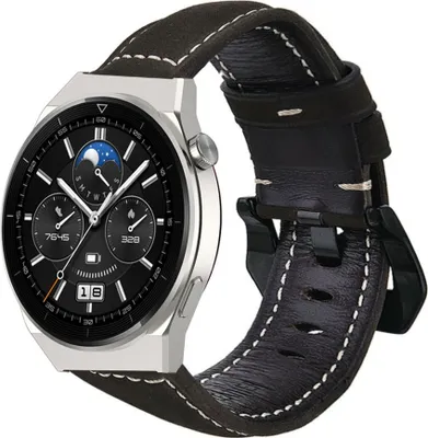 Produktbild von Strap-it Huawei Watch GT 3 Pro 46mm Lederarmband (Schwarz)