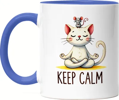 Produktbild von Keep Calm Tasse Blau Geschenkidee für Yoga-Fans und Katzenliebhaber